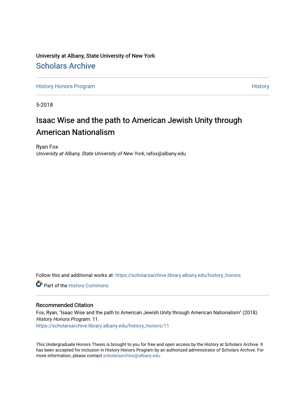 Isaac Wise and the Path to American Jewish Unity Through American Nationalism