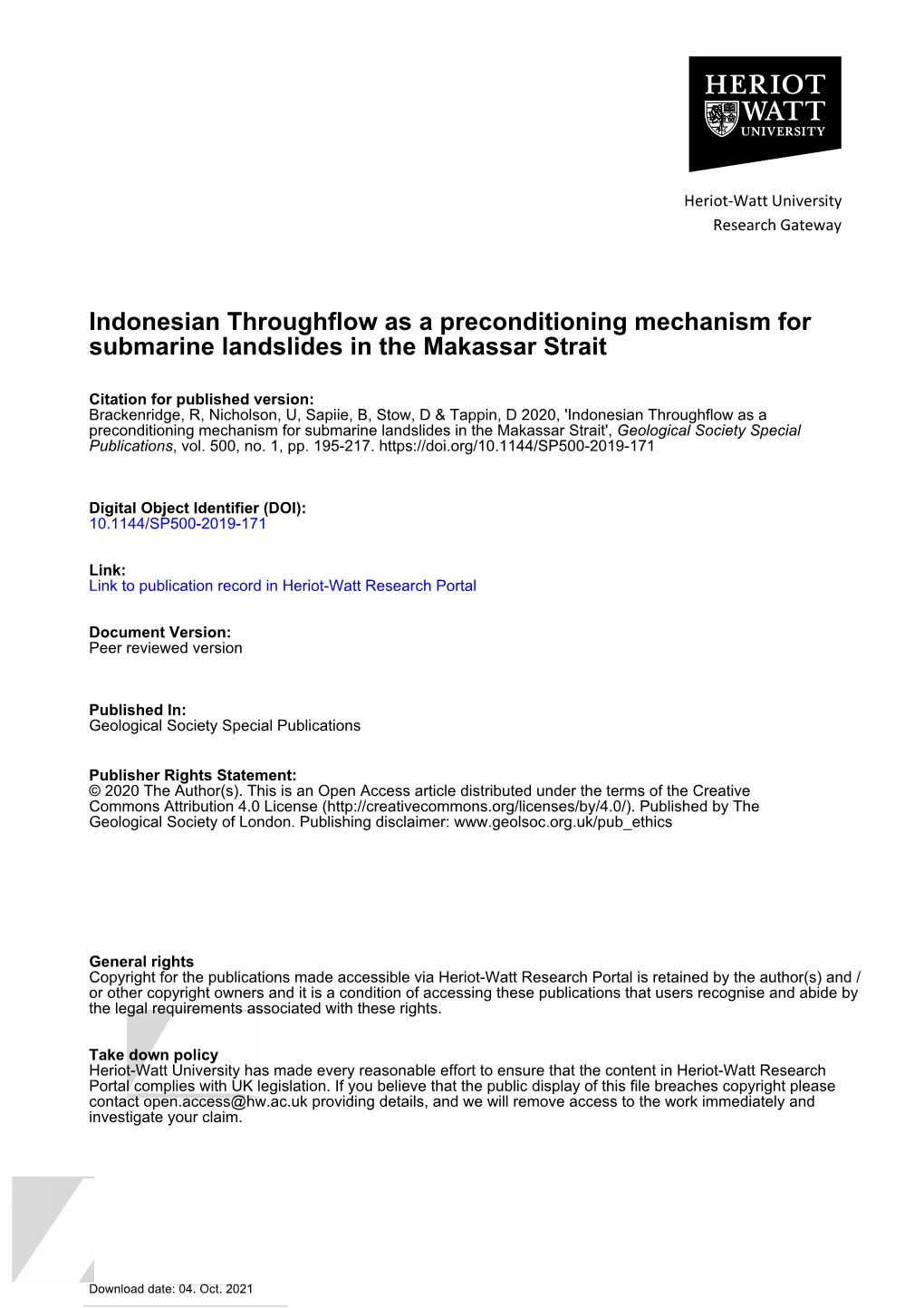 Indonesian Throughflow As a Preconditioning Mechanism for Submarine Landslides in the Makassar Strait