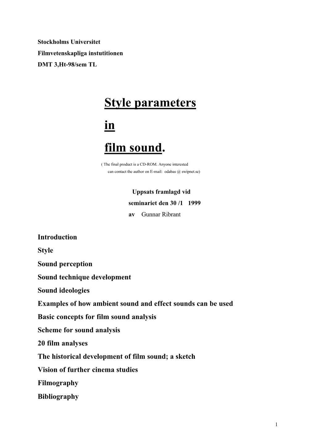 Style Parameters in Film Sound