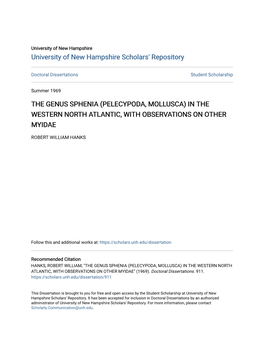 The Genus Sphenia (Pelecypoda, Mollusca) in the Western North Atlantic, with Observations on Other Myidae