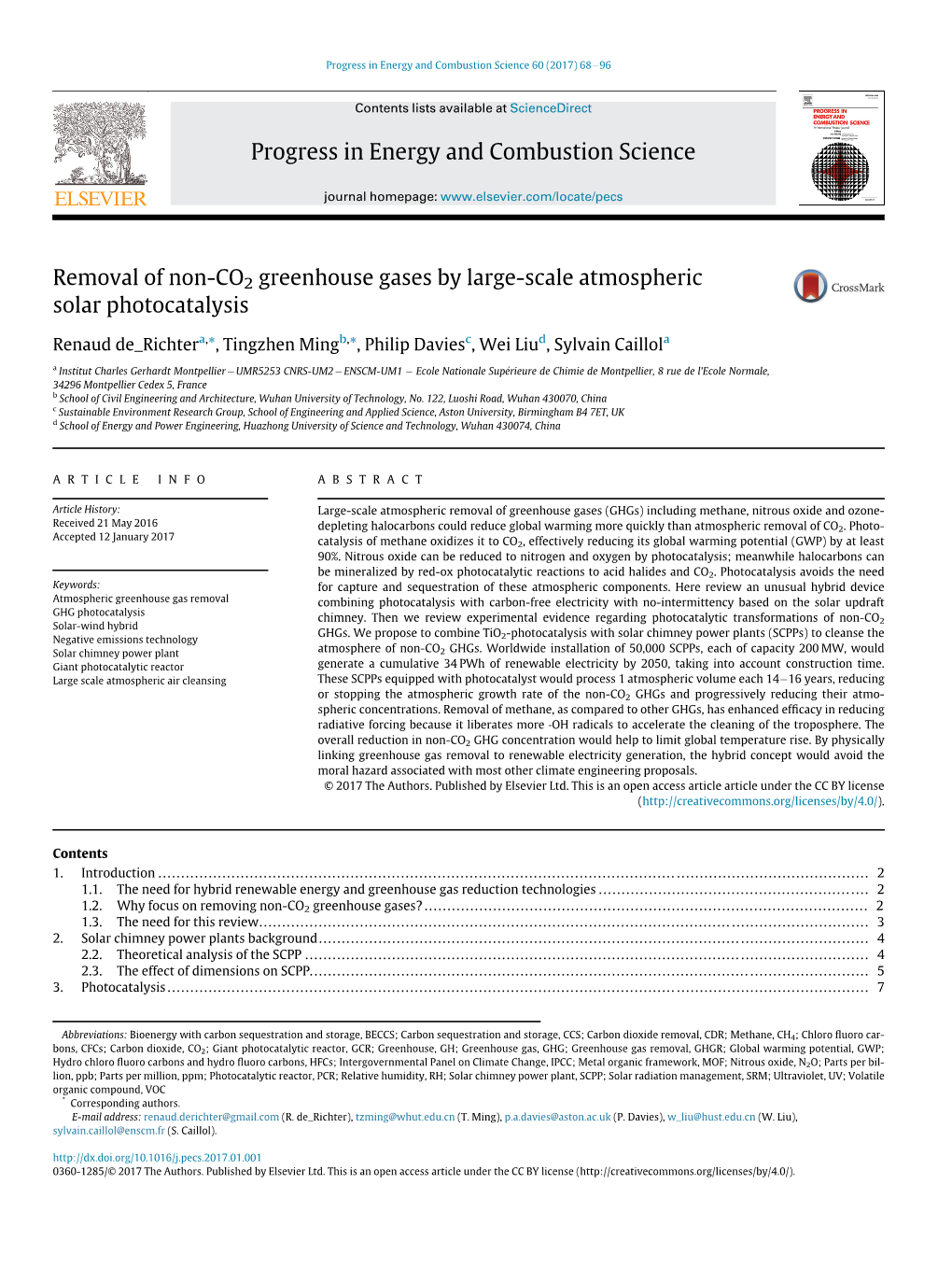 Removal of Non-CO2 Greenhouse Gases by Large-Scale Atmospheric Solar Photocatalysis