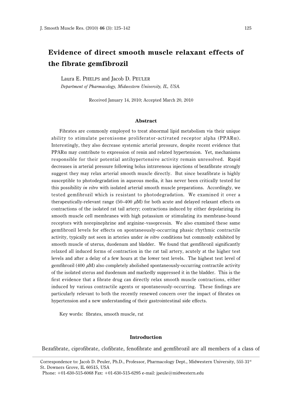 Evidence of Direct Smooth Muscle Relaxant Effects of the Fibrate Gemfibrozil