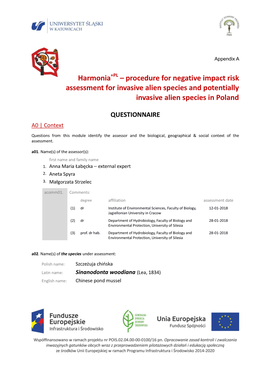 Harmonia – Procedure for Negative Impact Risk Assessment for Invasive