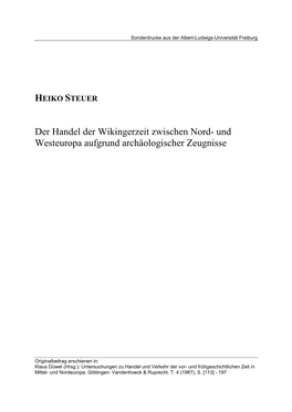 Der Handel Der Wikingerzeit Zwischen Nord- Und Westeuropa Aufgrund Archäologischer Zeugnisse