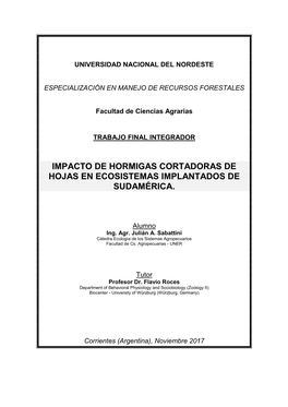 Impacto De Hormigas Cortadoras De Hojas En Ecosistemas Implantados De Sudamérica