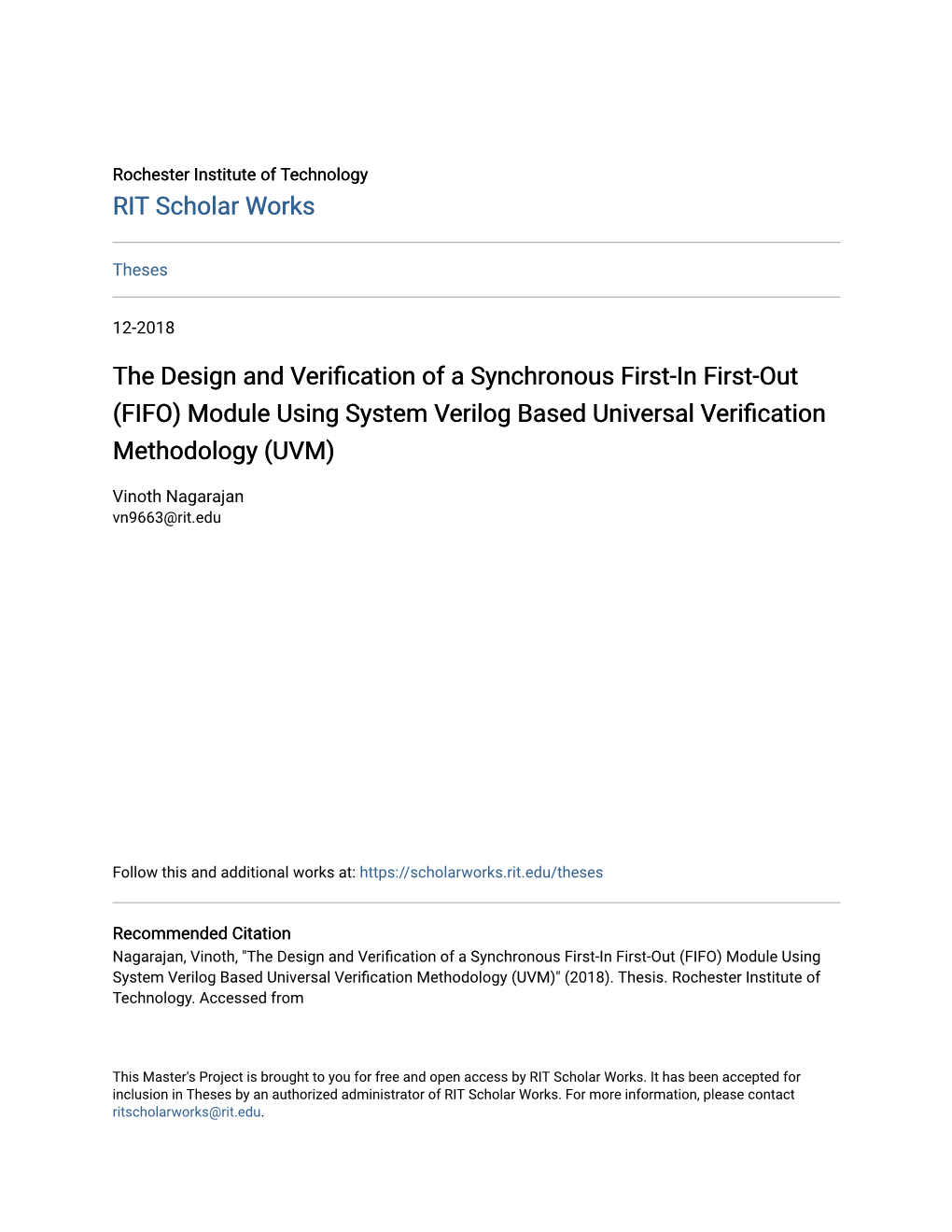 FIFO) Module Using System Verilog Based Universal Verification ...