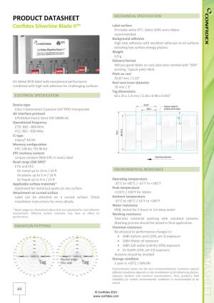 PRODUCT DATASHEET Confidex Silverline Blade II™ Label Surface Printable White PET, Zebra 5095 Resin Ribbon Recommended