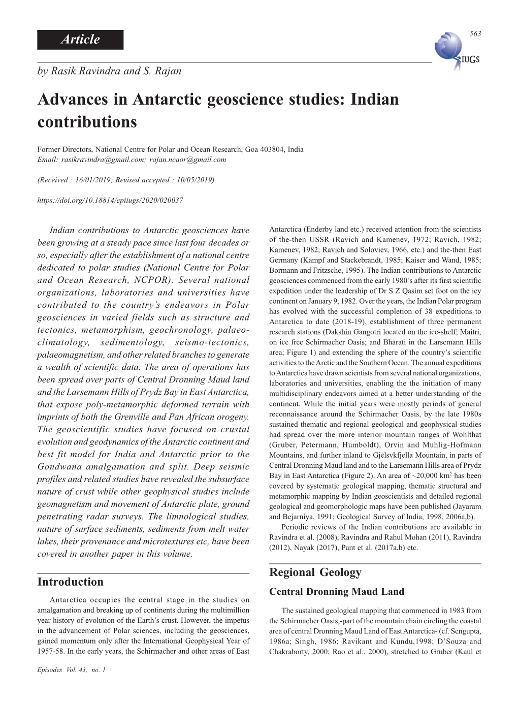 Advances in Antarctic Geoscience Studies: Indian Contributions
