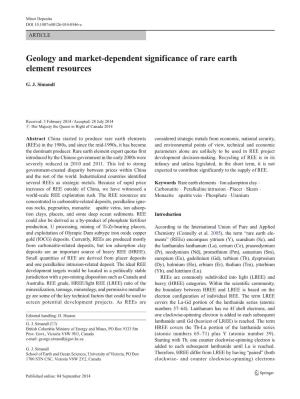 Geology and Market-Dependent Significance of Rare Earth Element Resources