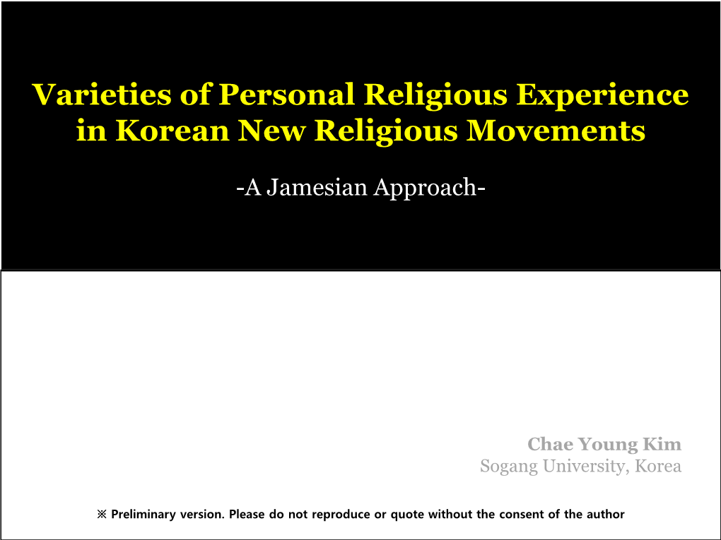 Varieties of Personal Religious Experience in Korean New Religious Movements