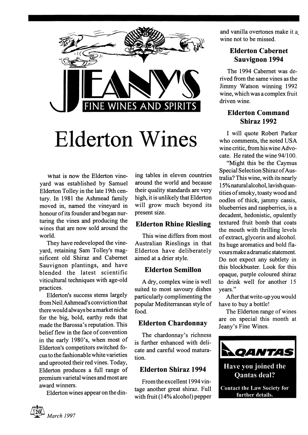 Elderton Wines Wine Critic, from His Wine Advo­ Cate