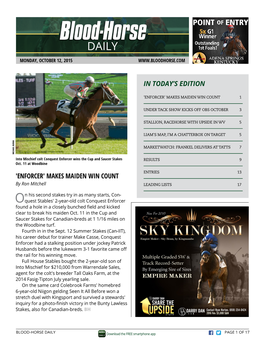 Makes Maiden Win Count in Today's Edition