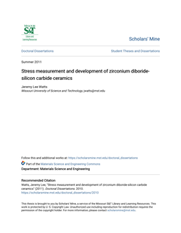 Stress Measurement and Development of Zirconium Diboride- Silicon Carbide Ceramics