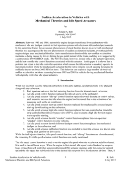 Sudden Acceleration in Vehicles with Mechanical Throttles and Idle Speed Actuators