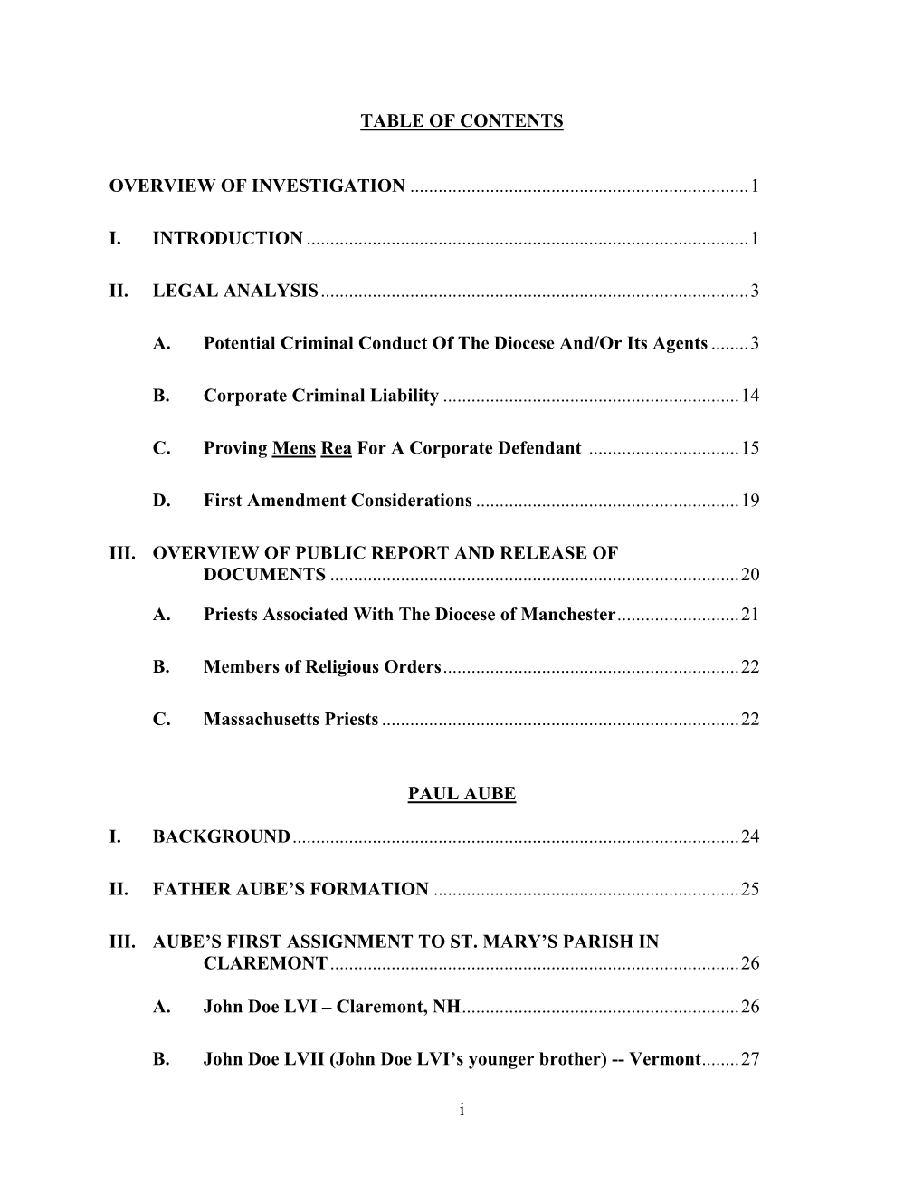 I TABLE of CONTENTS OVERVIEW OF