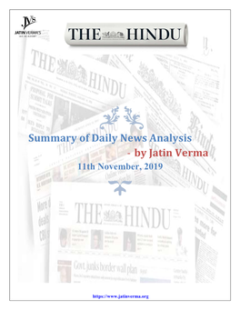 Summary of Daily News Analysis - by Jatin Verma 11Th November, 2019