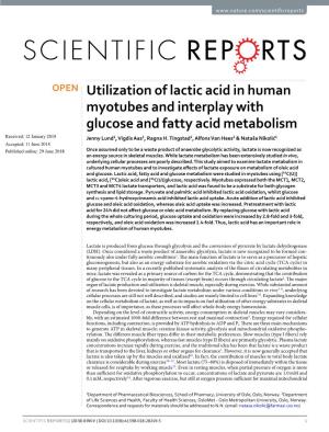 Utilization of Lactic Acid in Human Myotubes and Interplay with Glucose and Fatty Acid Metabolism Received: 12 January 2018 Jenny Lund1, Vigdis Aas2, Ragna H