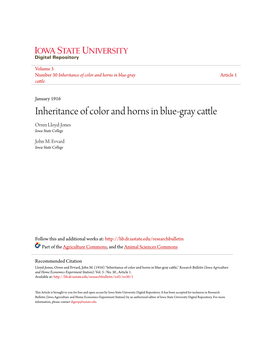 Inheritance of Color and Horns in Blue-Gray Cattle Orren Lloyd-Jones Iowa State College