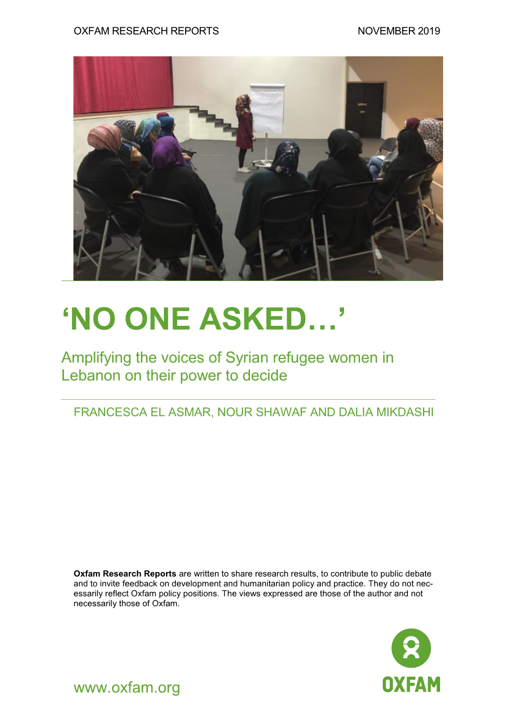 Amplifying the Voices of Syrian Refugee Women in Lebanon on Their Power to Decide