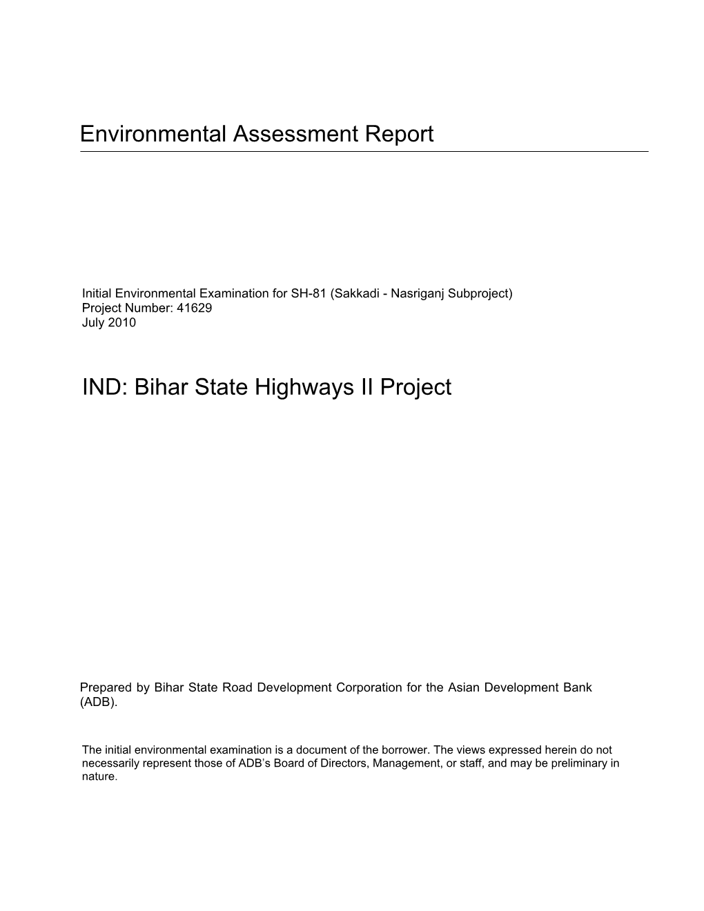 Environmental Assessment Report IND: Bihar State Highways II Project