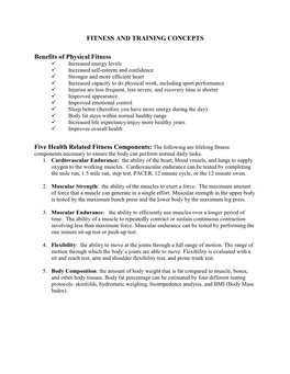 FITNESS and TRAINING CONCEPTS Benefits of Physical Fitness