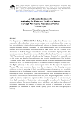 A Nationalist Palimpsest: Authoring the History of the Greek Nation Through Alternative Museum Narratives Despina Catapoti