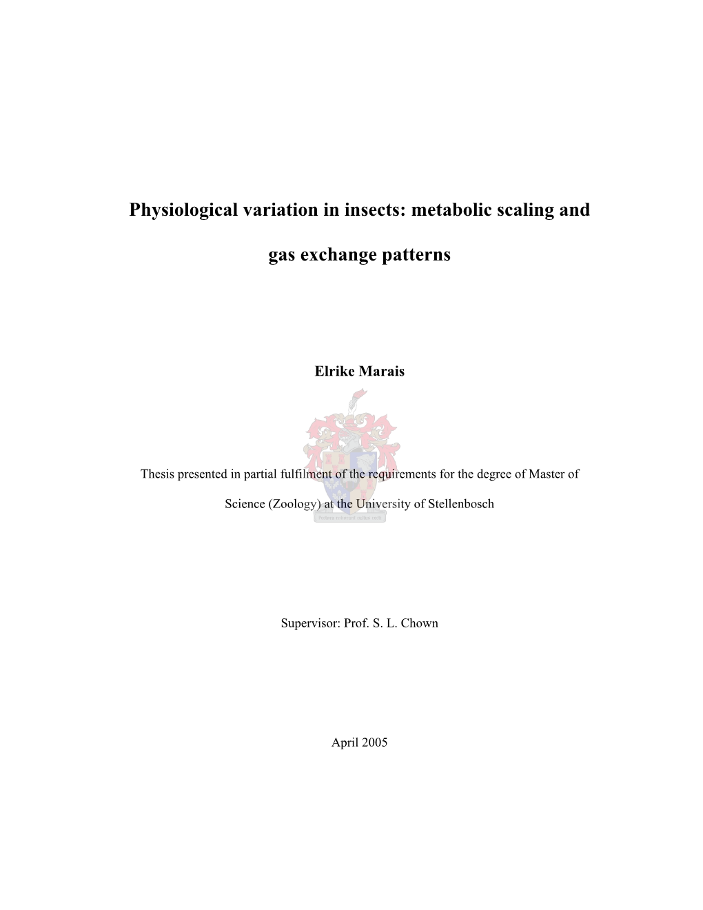 Physiological Variation in Insects : Metabolic