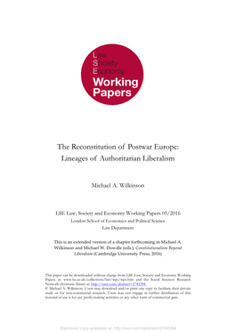 The Reconstitution of Postwar Europe: Lineages of Authoritarian Liberalism
