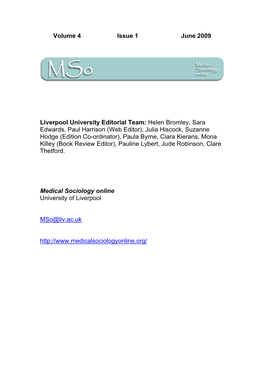 Medical Sociology Online Volume 4, Issue 1 June 2009