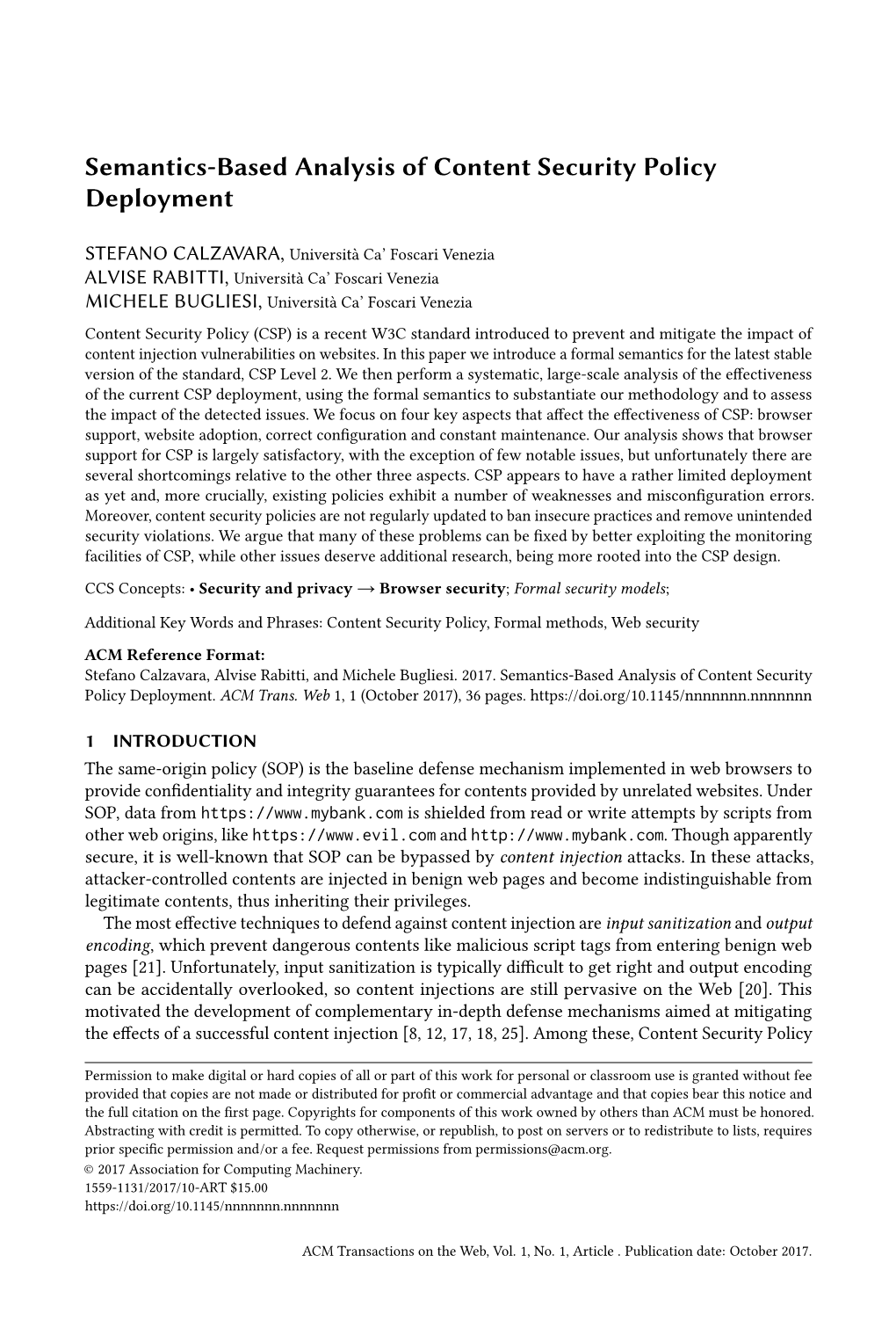 Semantics-Based Analysis of Content Security Policy Deployment