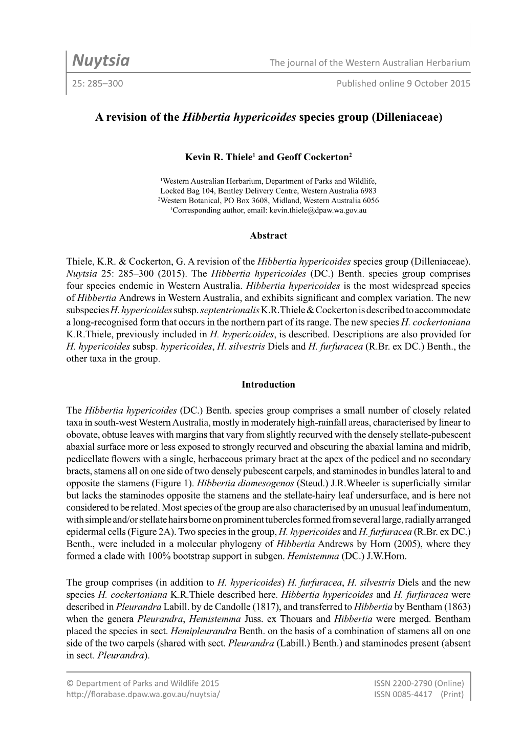 Revision of the Hibbertia Hypericoides Species Group (Dilleniaceae)