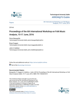 Proceedings of the 6Th International Workshop on Folk Music Analysis, 15-17 June, 2016