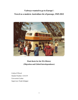 Travel As a Modern Australian Rite of Passage, 1945-2012