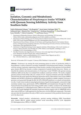 Isolation, Genomic and Metabolomic Characterization of Streptomyces Tendae VITAKN with Quorum Sensing Inhibitory Activity from Southern India