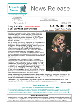CARA DILLON at Chequer Mead, East Grinstead Support: James Findlay 2010 Winner of the BBC Radio 2 Young Folk Award