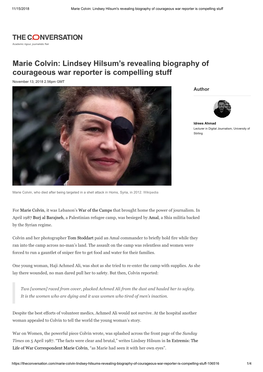 Marie Colvin: Lindsey Hilsum's Revealing Biography of Courageous War Reporter Is Compelling Stuff