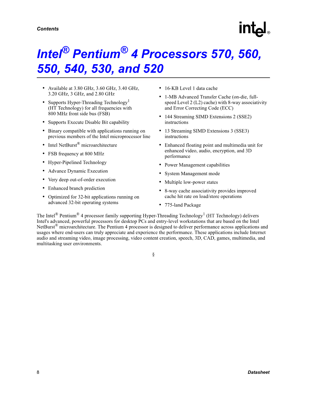 Intel(R) Pentium(R) 4 Processors