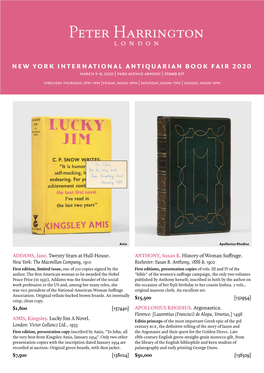 NEW YORK INTERNATIONAL Antiquarian BOOK FAIR 2020 March 5–8, 2020 | Park Avenue Armory | Stand E17