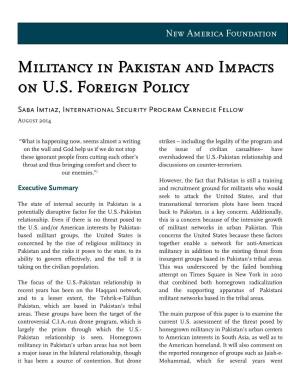 Militancy in Pakistan and Impacts on U.S. Foreign Policy