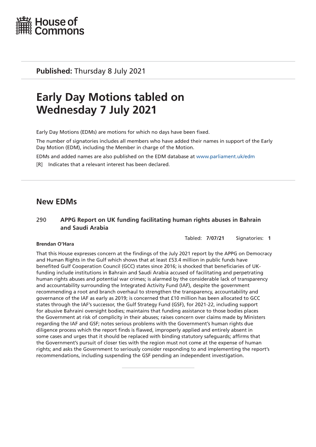 View Early Day Motions PDF File 0.08 MB