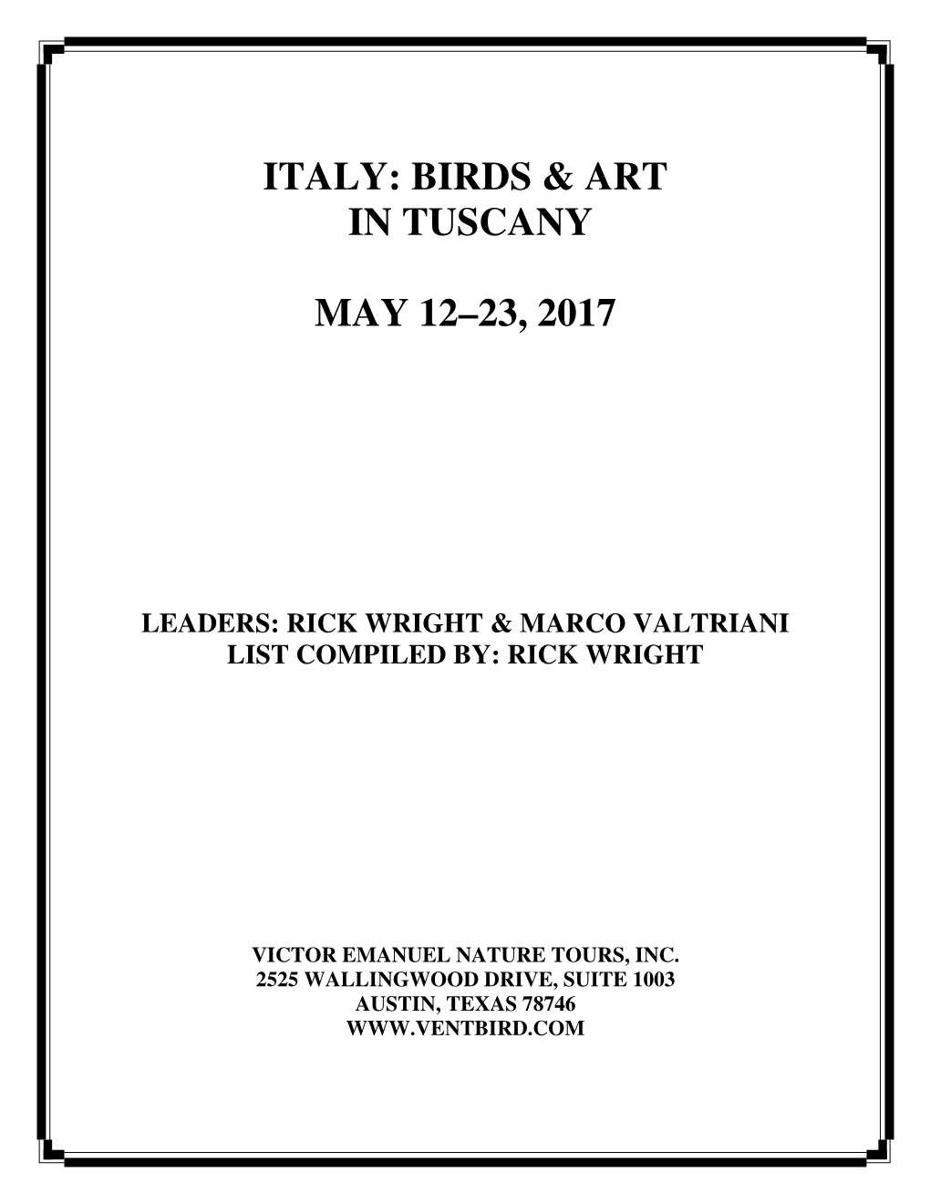 Italy: Birds & Art in Tuscany May 12–23, 2017