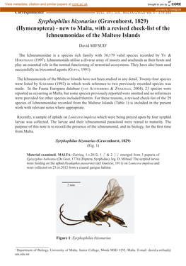 Gravenhorst, 1829) (Hymenoptera) - New to Malta, with a Revised Check-List of the Ichneumonidae of the Maltese Islands