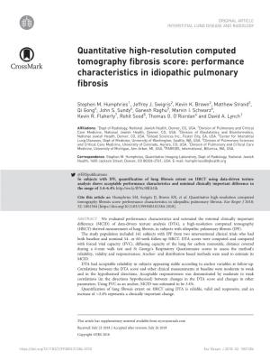 Performance Characteristics in Idiopathic Pulmonary Fibrosis