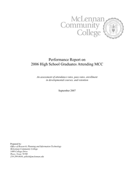 Performance Report on 2006 High School Graduates Attending MCC