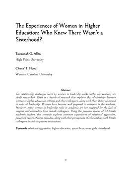 The Experiences of Women in Higher Education: Who Knew There Wasn't