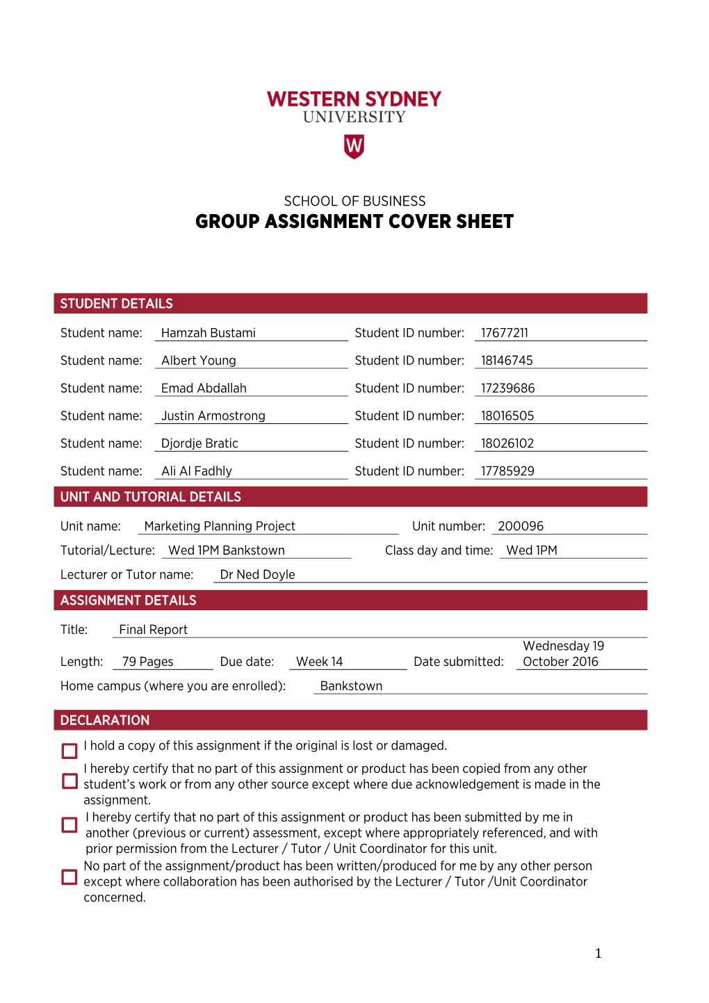 uon group assignment cover sheet