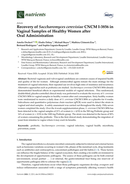 Recovery of Saccharomyces Cerevisiae CNCM I-3856 in Vaginal Samples of Healthy Women After Oral Administration