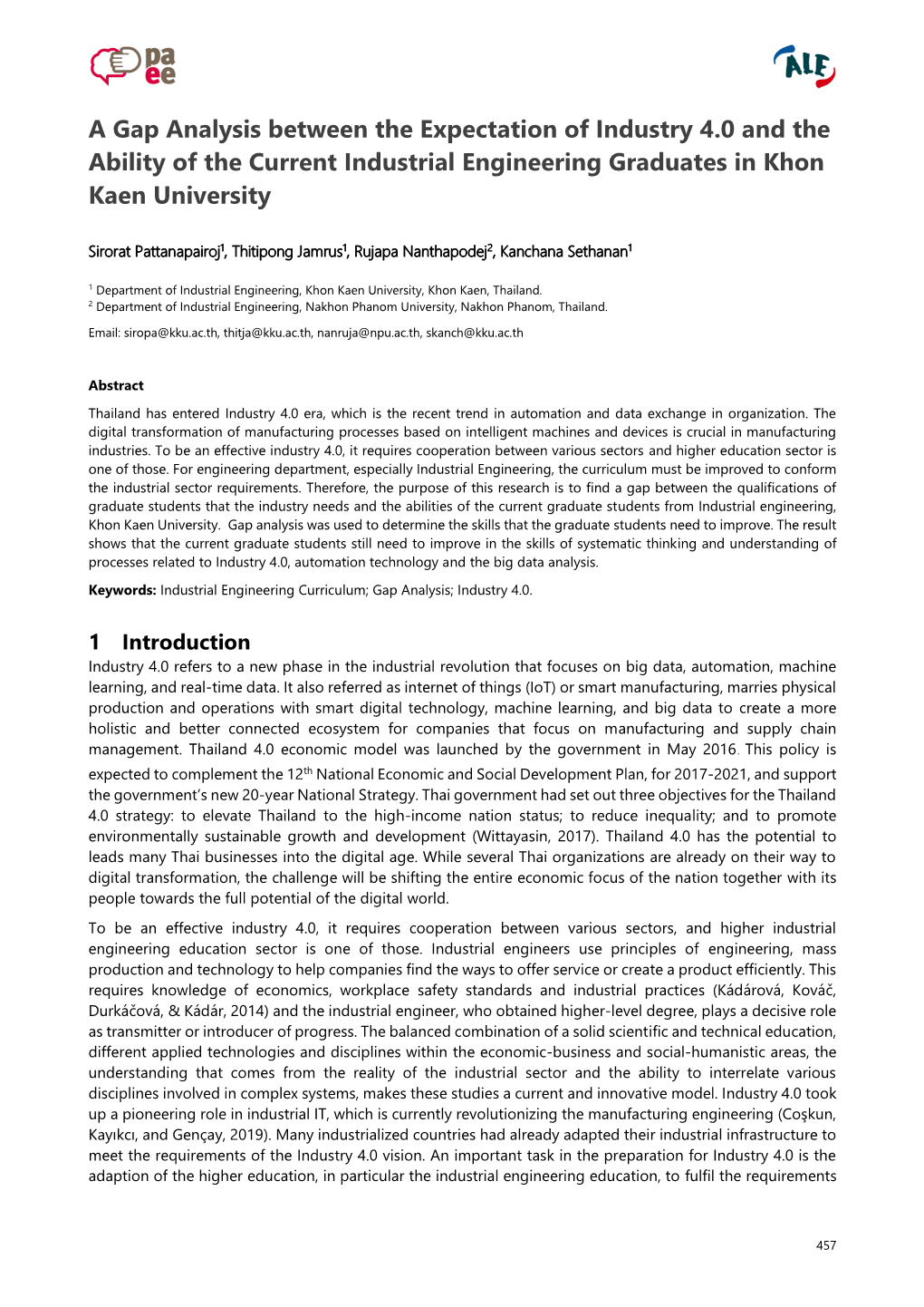 A Gap Analysis Between the Expectation of Industry 4.0 and the Ability of the Current Industrial Engineering Graduates in Khon Kaen University