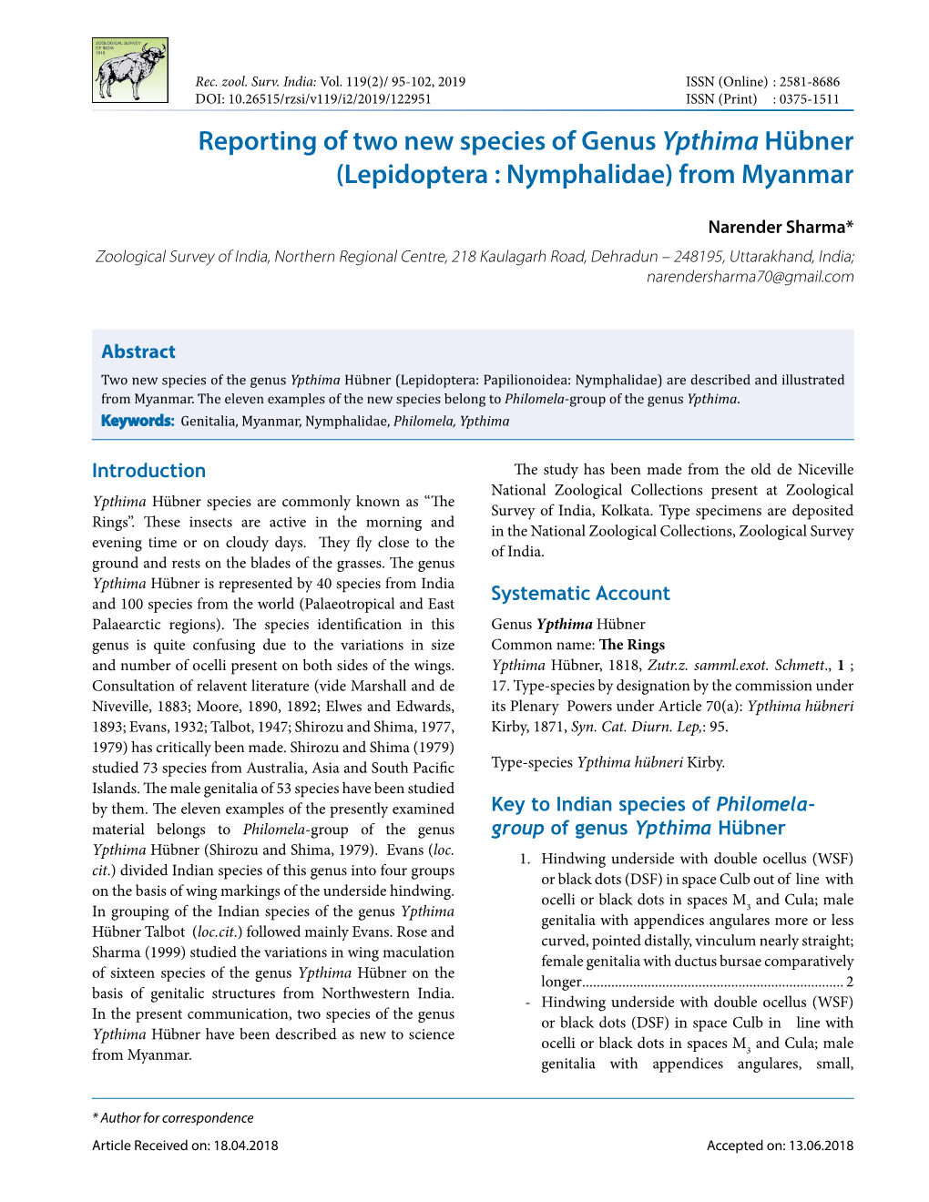 Reporting of Two New Species of Genus Ypthima Hübner (Lepidoptera : Nymphalidae) from Myanmar