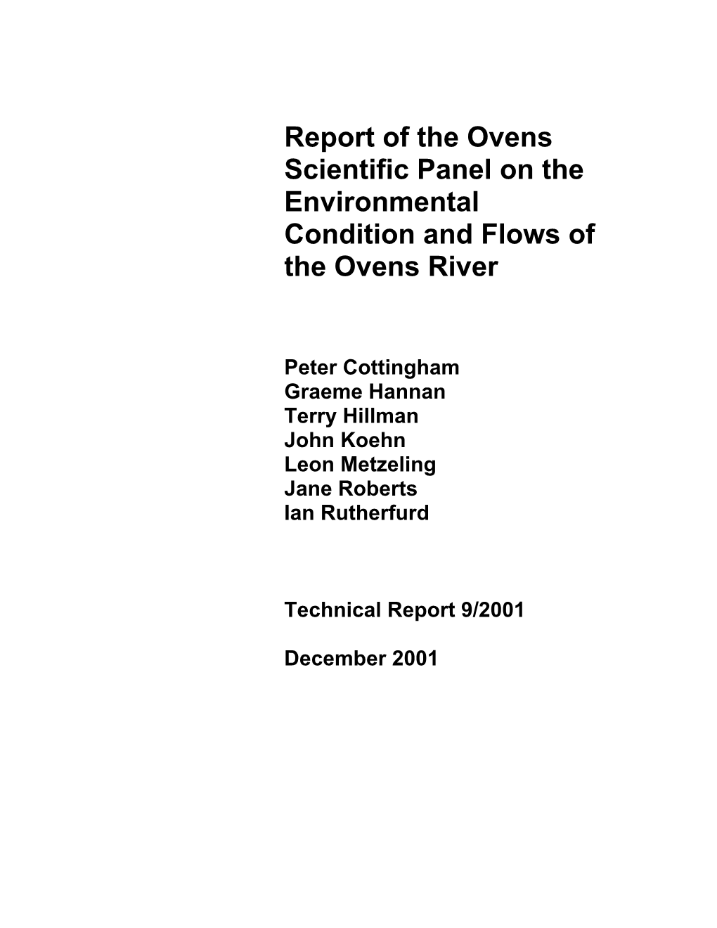 Report of the Ovens Scientific Panel on the Environmental Condition and Flows of the Ovens River